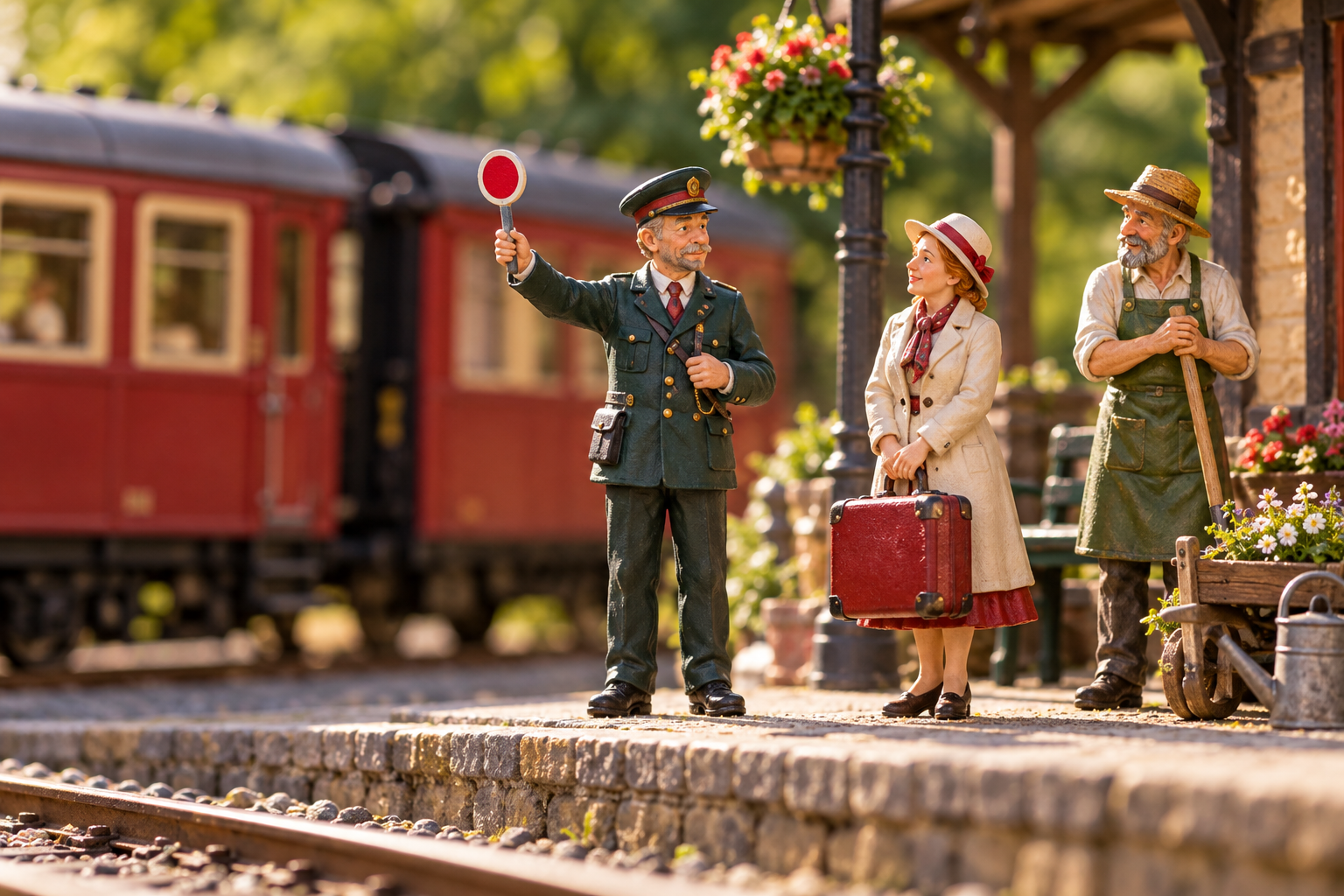 Classic: Miniaturfigur in einer fotorealistischen Gartenbahn-Kulisse